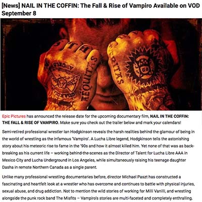 [News] NAIL IN THE COFFIN: The Fall & Rise of Vampiro Available on VOD September 8
